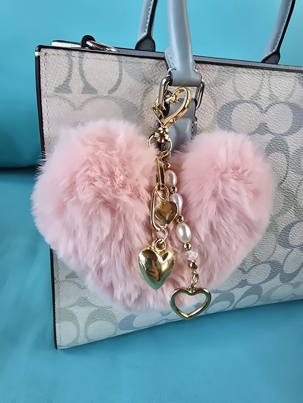 Tropical Heart Keychain Pom Pom / Bag Charm - Picture 3 of 8